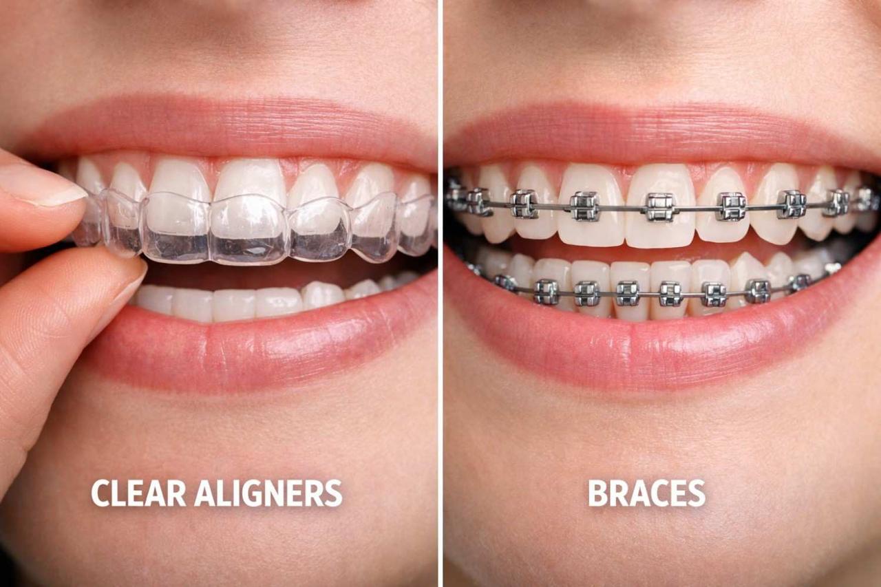 Clear aligners and braces orthodontic treatment
